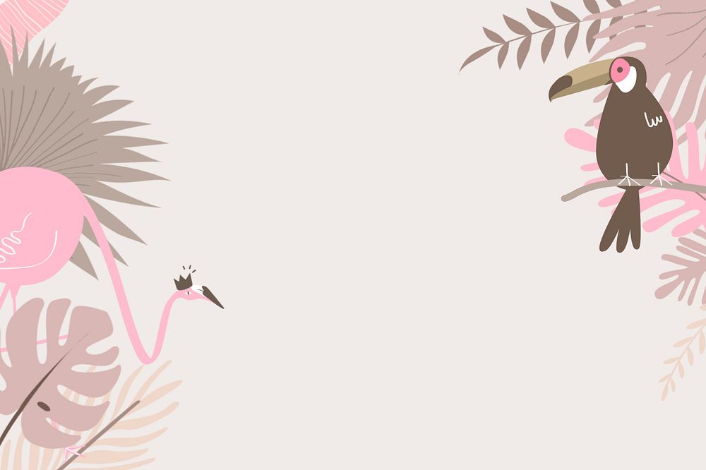 Pink pastel toucan border background, editable beige design