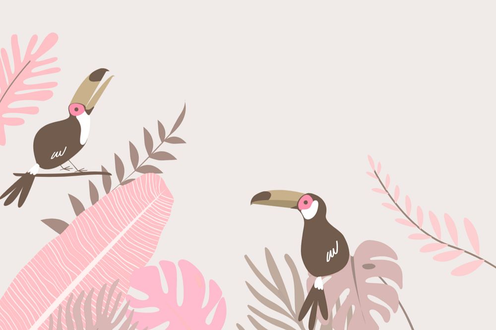 Pink pastel toucan border background, editable beige design