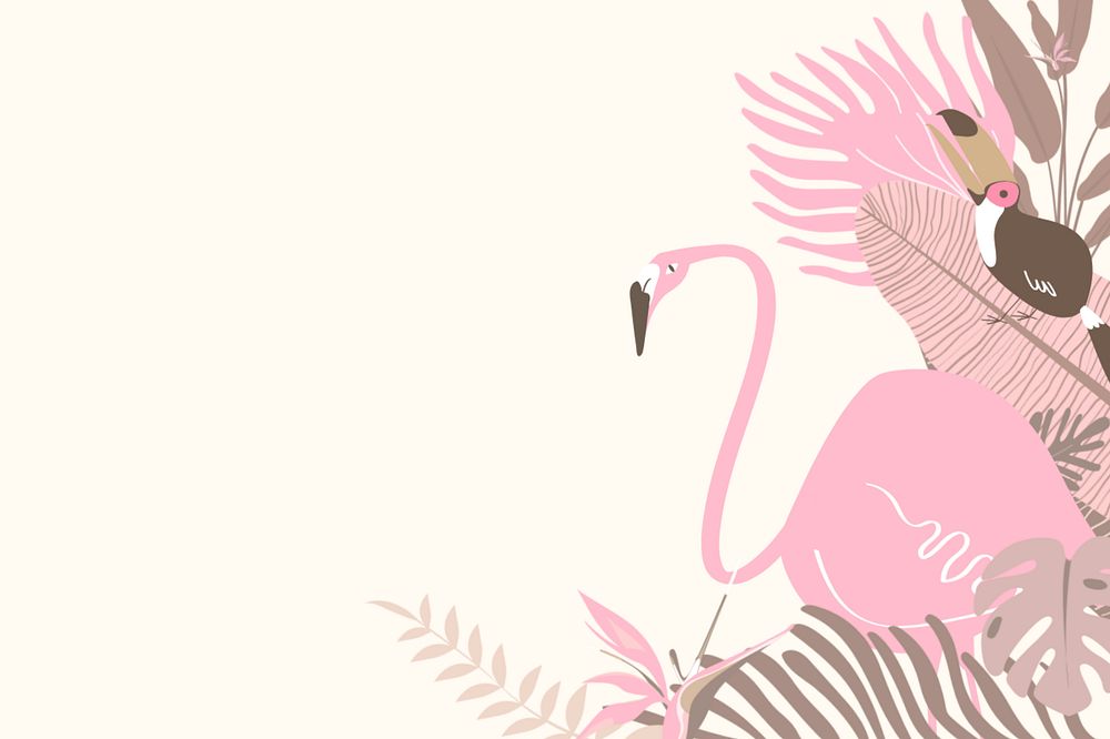 Pink tropical bird border background, editable beige design