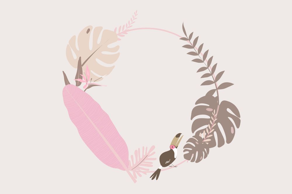 Botanical frame leaves bird background, editable beige design