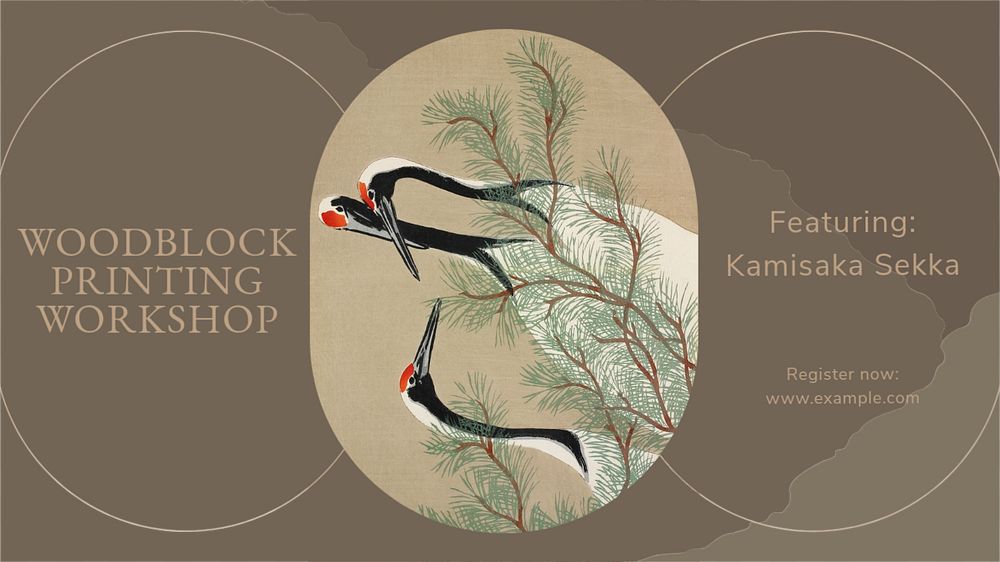 Woodblock printing blog banner template, editable text