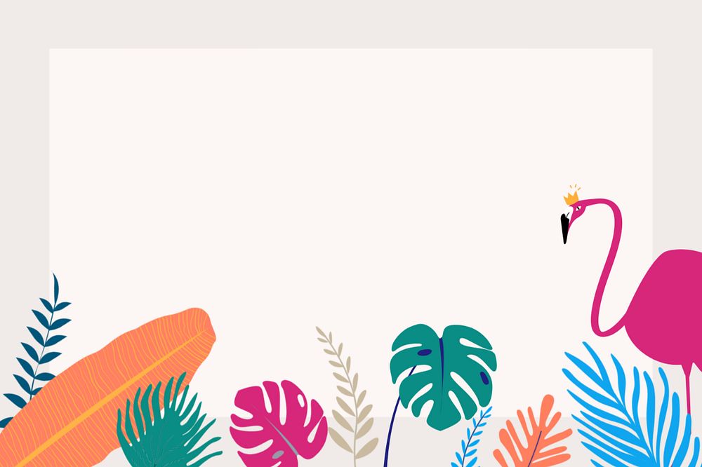 Colorful tropical flamingo frame background, editable beige design