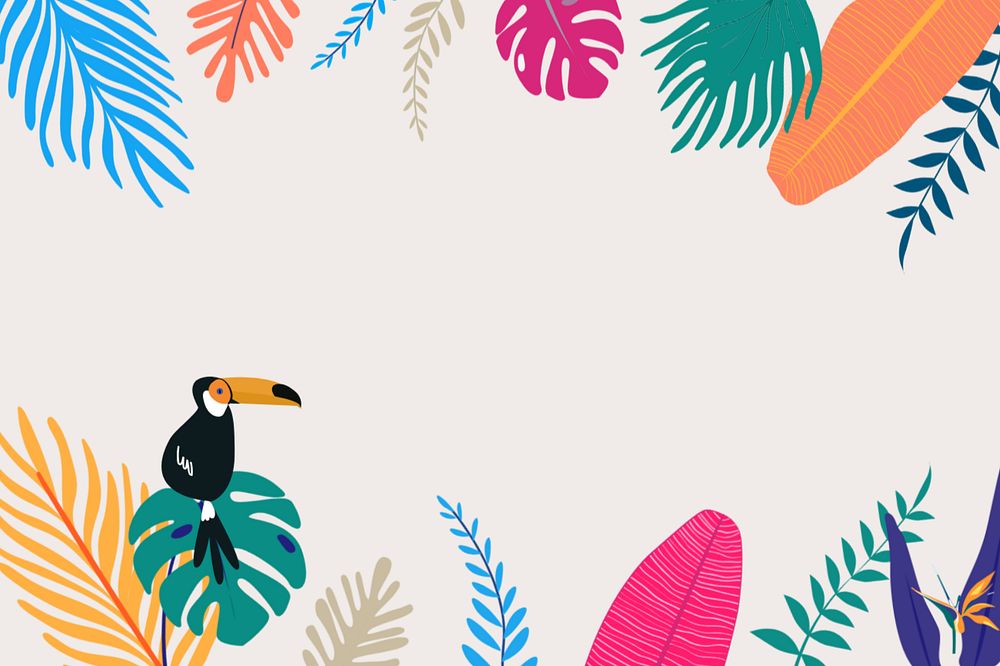 Colorful summer toucan border background, editable beige design