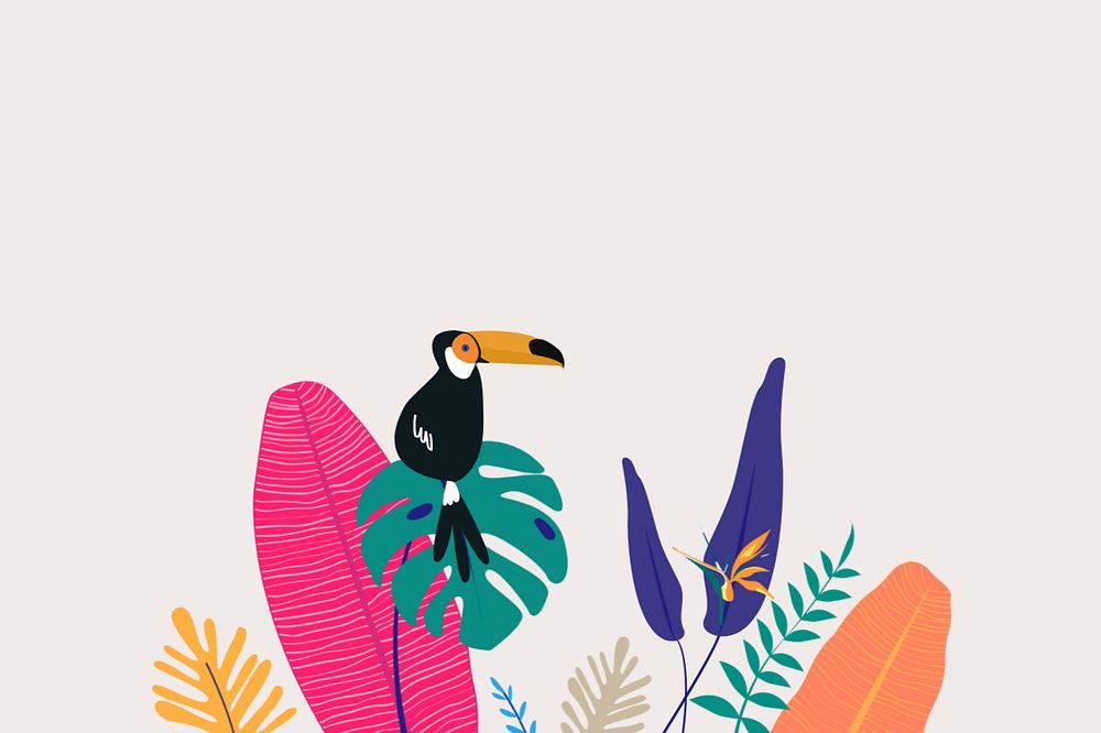 Colorful summer toucan border background, editable beige design