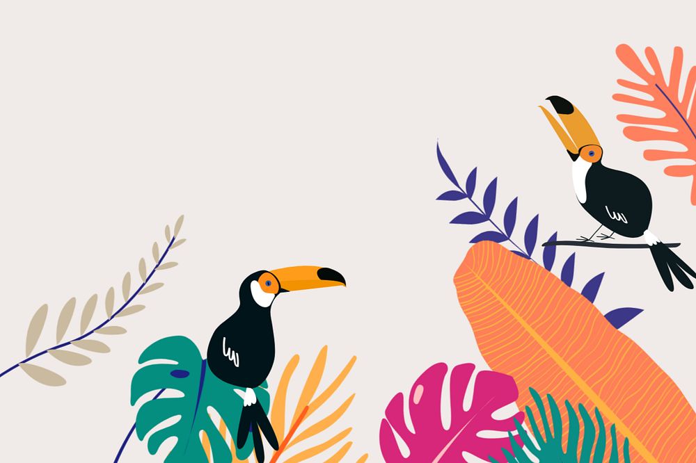 Colorful summer toucan border background, editable beige design