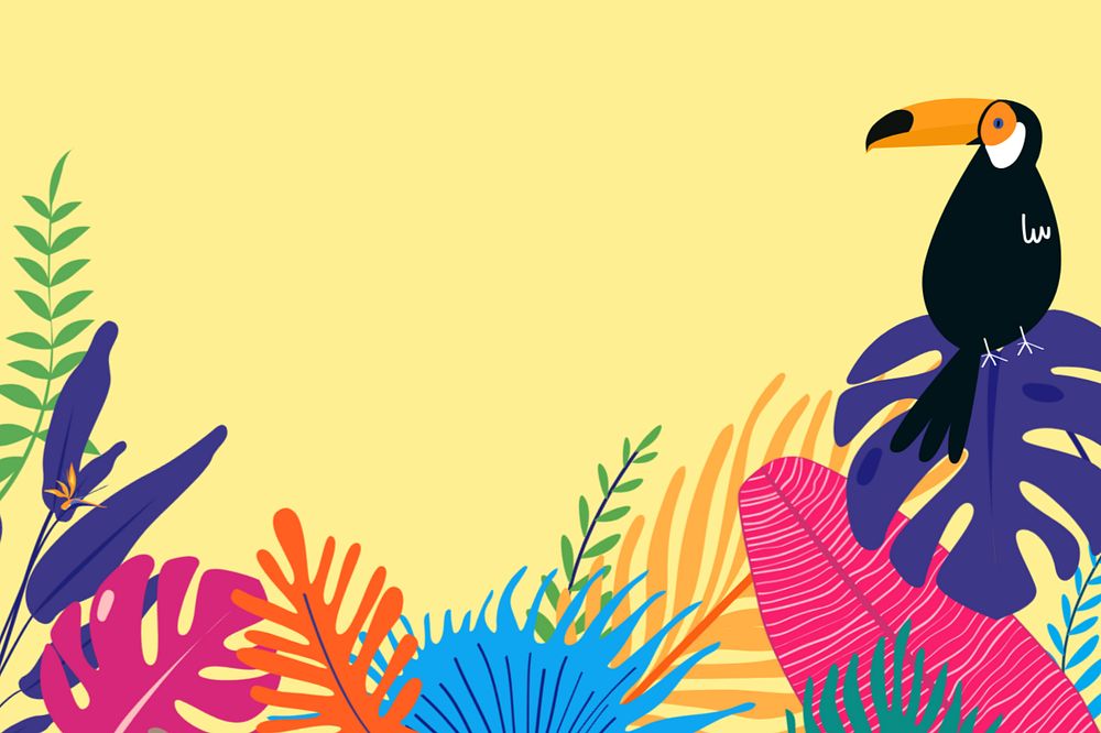 Colorful summer toucan border background, editable yellow design