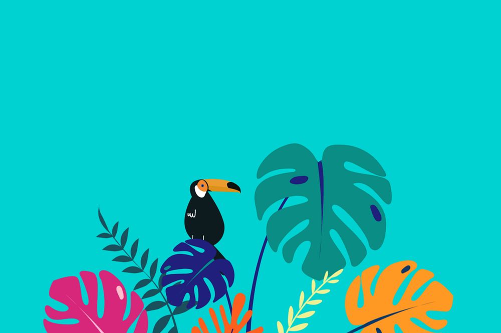 Colorful summer toucan border background, editable blue design