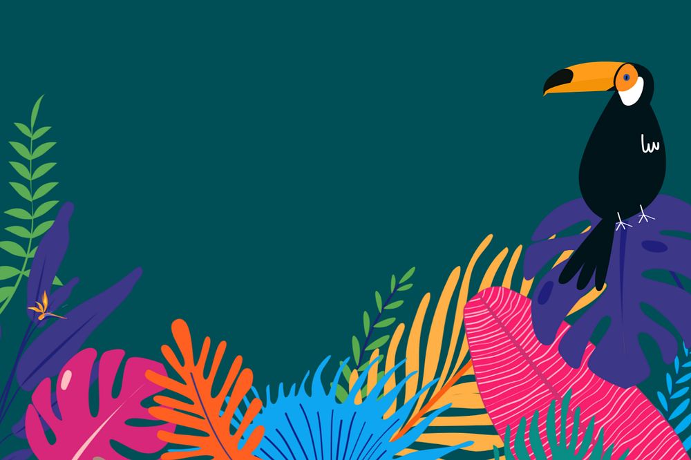 Colorful summer toucan border background, editable green design