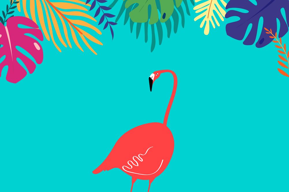 Colorful tropical flamingo border background, editable blue design