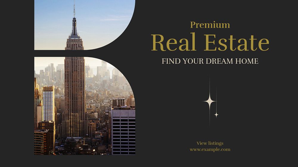 Real estate listings blog banner template, editable text