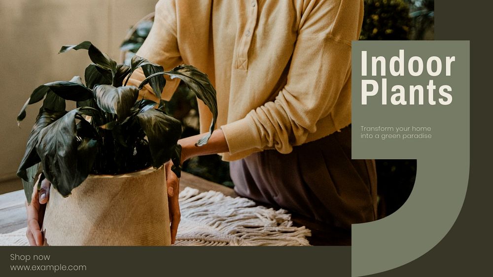 Indoor plants blog banner template, editable text