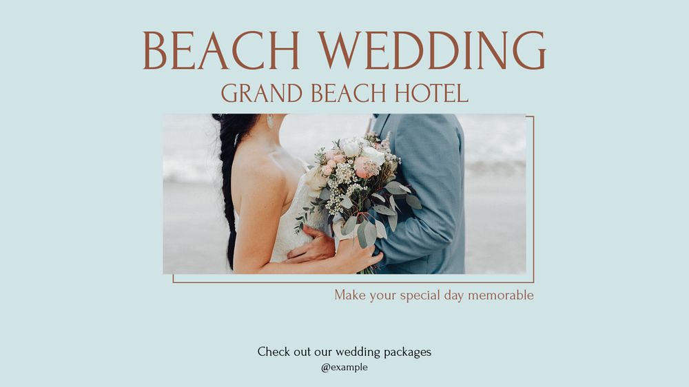 Beach wedding blog banner template, editable text