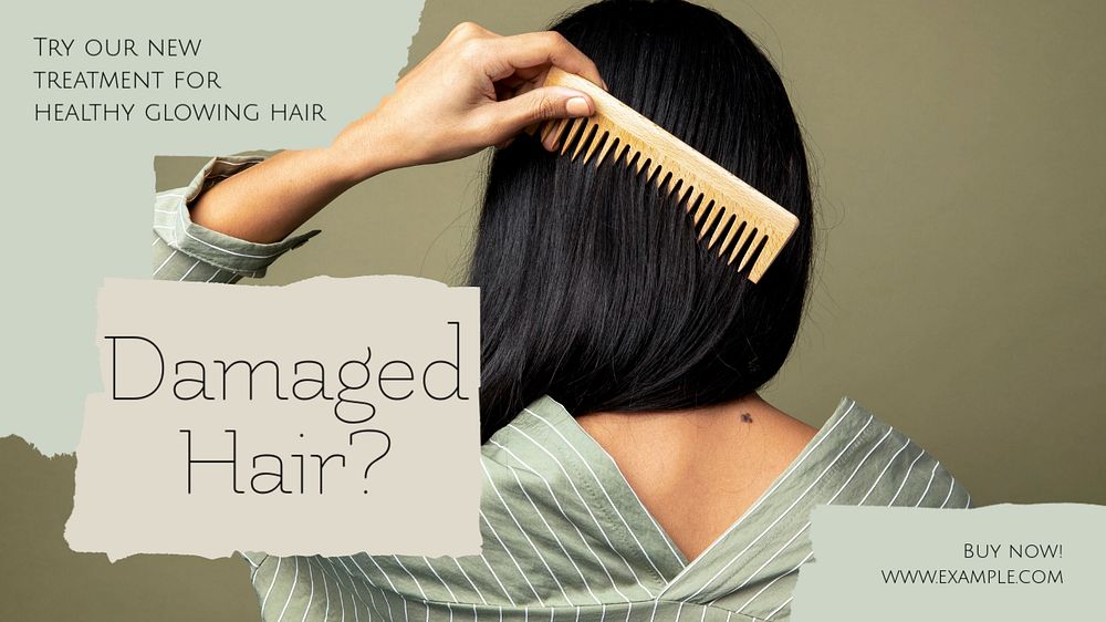 Damaged hair blog banner template, editable text