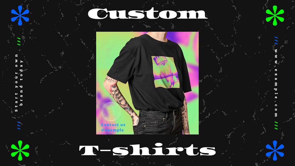 Custom t-shirts blog banner template, editable text