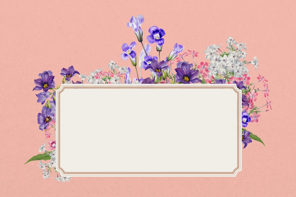 Purple flower frame, Spring aesthetic editable design