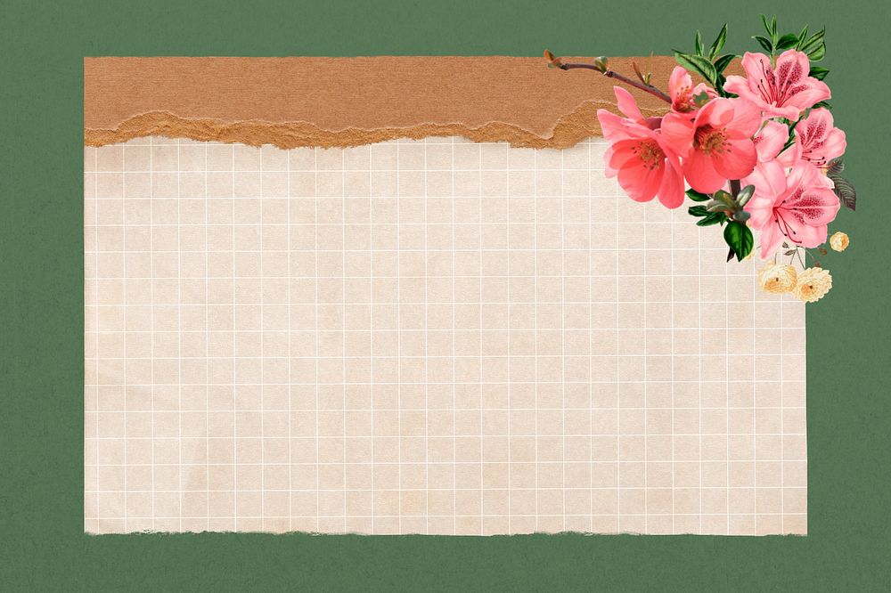 Beige grid paper, pink flower editable design