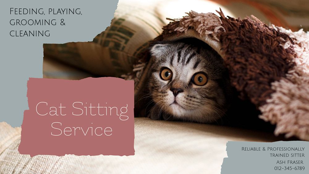 Cat sitting blog banner template, editable text