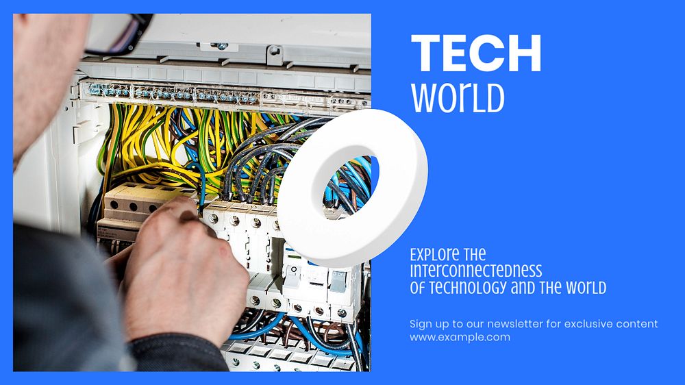 Tech world blog banner template, editable text