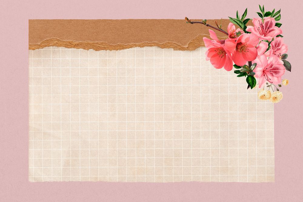 Beige grid paper, pink flower editable design