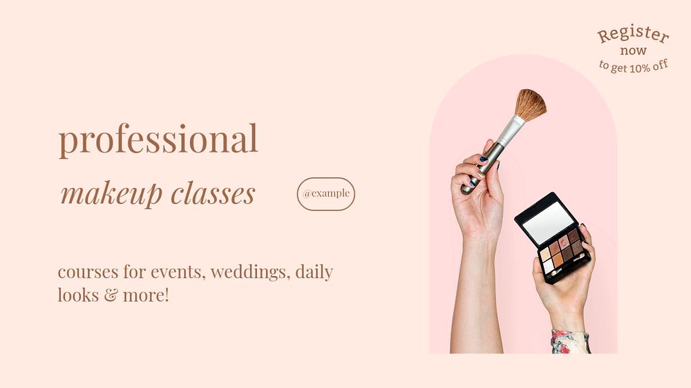 Professional makeup classes blog banner template, editable text