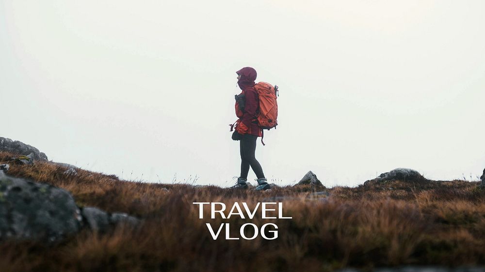 Travel vlog blog banner template, editable text