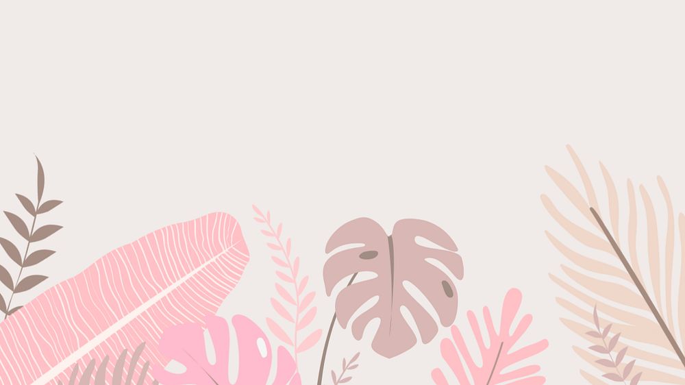 Pink tropical leaf desktop wallpaper, editable beige design