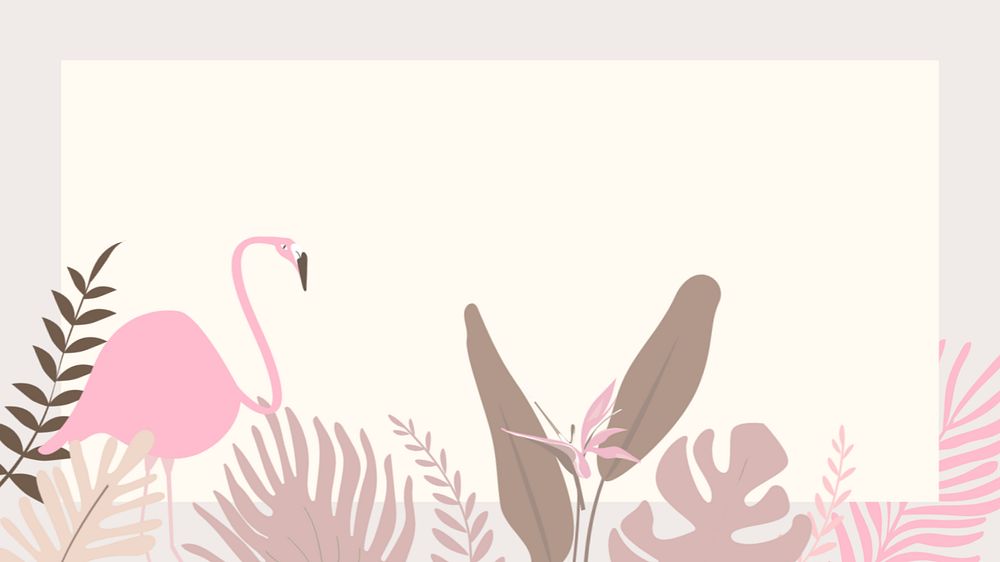 Pink flamingo tropical desktop wallpaper, editable beige design