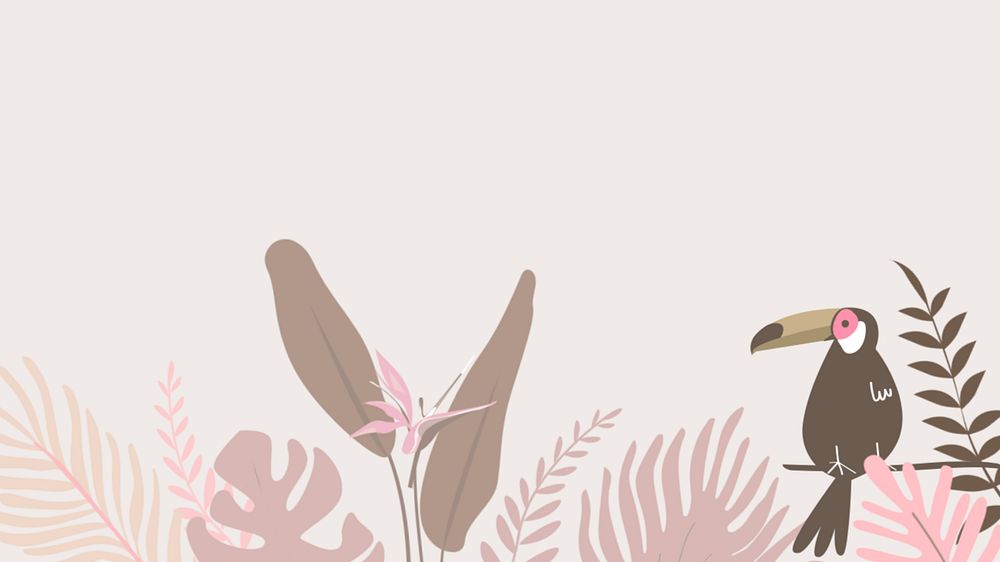 Pink tropical botanical desktop wallpaper, editable beige design