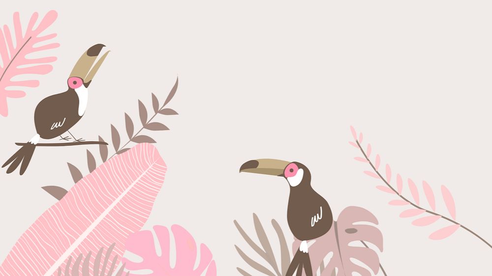 Pink tropical botanical desktop wallpaper, editable beige design