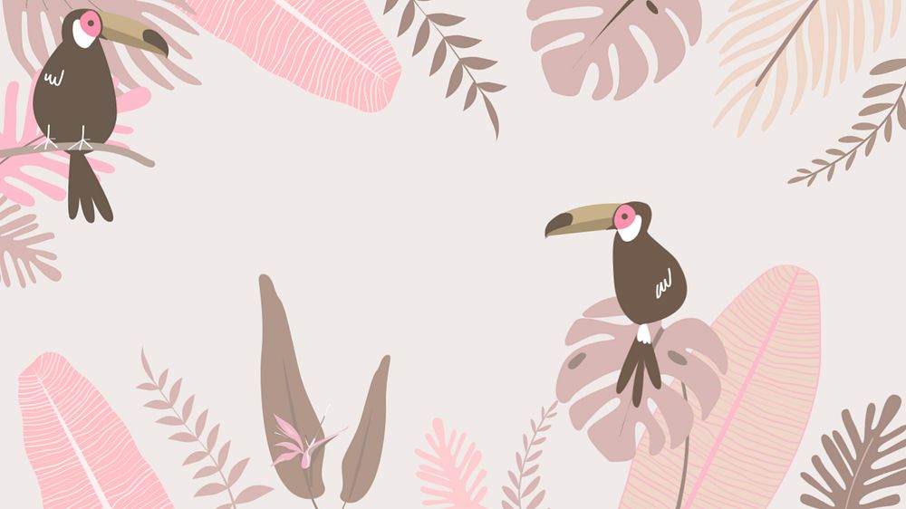 Pink tropical botanical desktop wallpaper, editable beige design