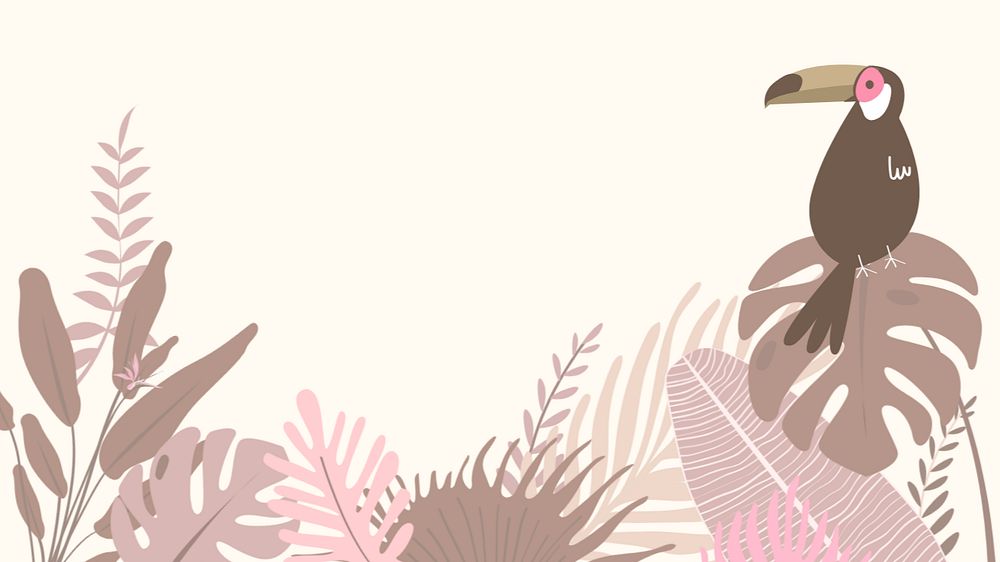 Pink tropical botanical desktop wallpaper, editable beige design