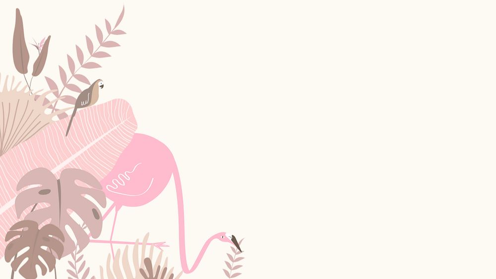 Pink flamingo tropical desktop wallpaper, editable beige design