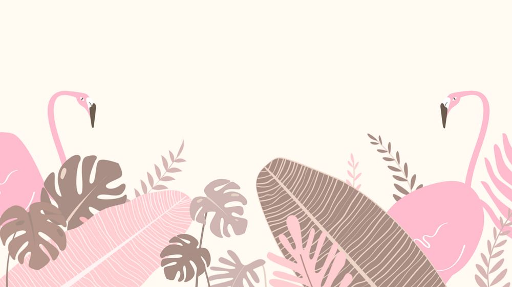 Pink flamingo tropical desktop wallpaper, editable beige design