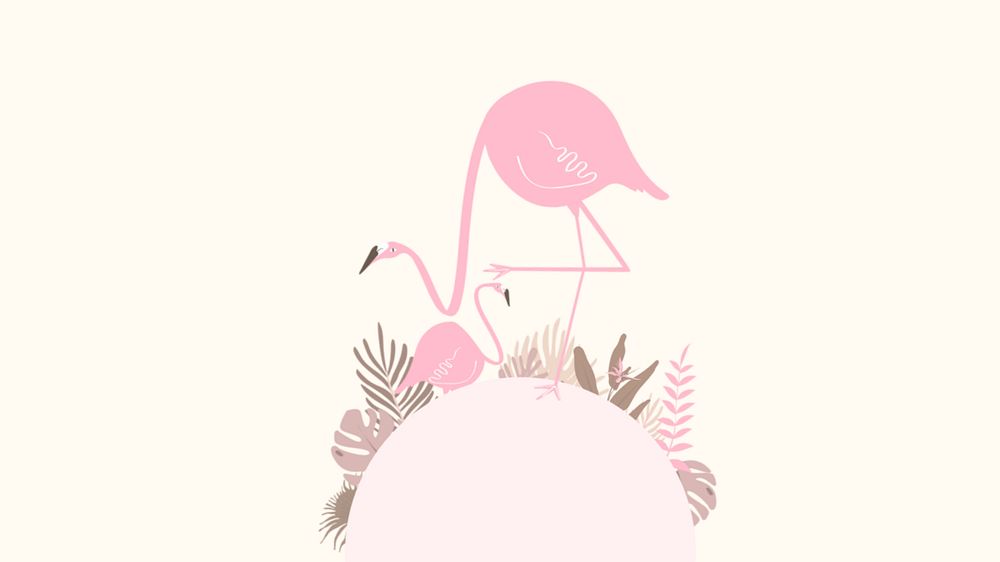 Pink flamingo tropical desktop wallpaper, editable beige design