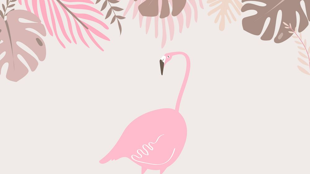 Pink flamingo tropical desktop wallpaper, editable beige design