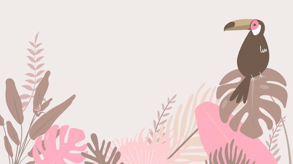 Pastel tropical birds desktop wallpaper, editable beige design