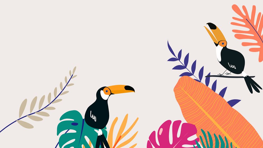 Tropical bird colorful desktop wallpaper, editable beige design