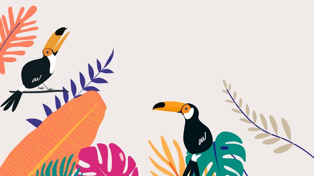 Colorful tropical birds desktop wallpaper, editable beige design