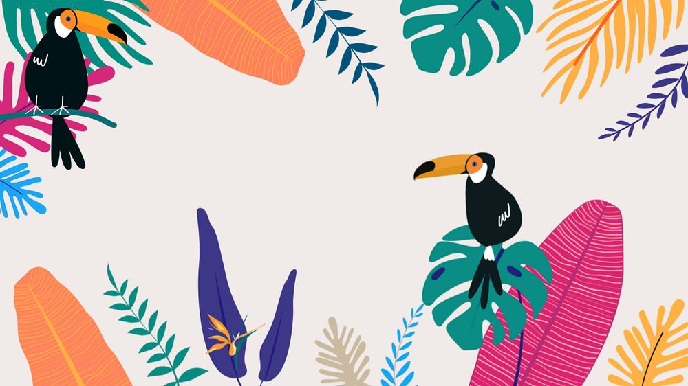 Colorful tropical birds desktop wallpaper, editable beige design