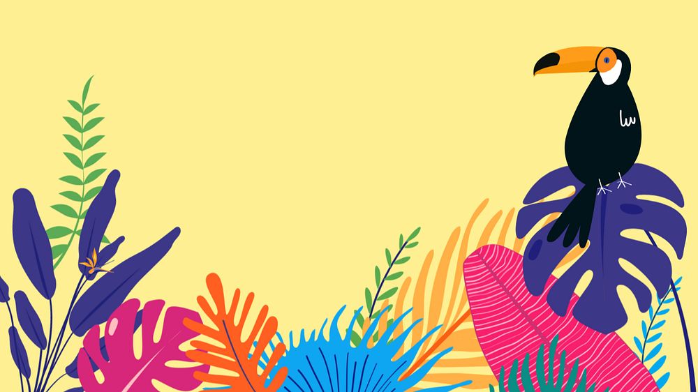 Colorful tropical birds desktop wallpaper, editable yellow design