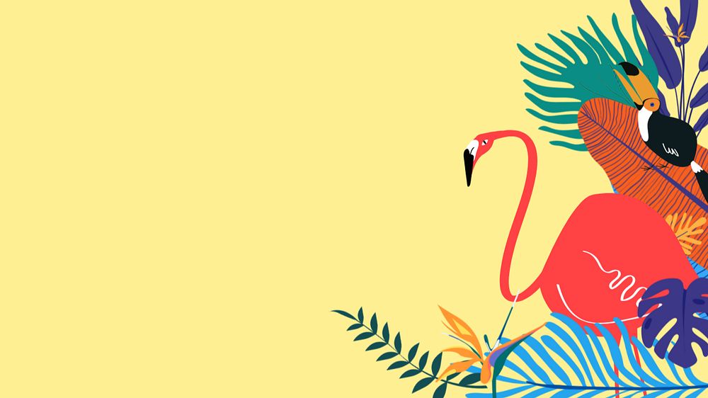 Colorful tropical birds desktop wallpaper, editable yellow design