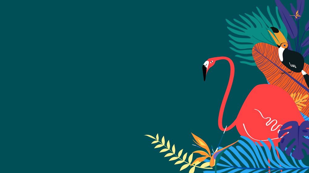 Colorful tropical birds desktop wallpaper, editable green design