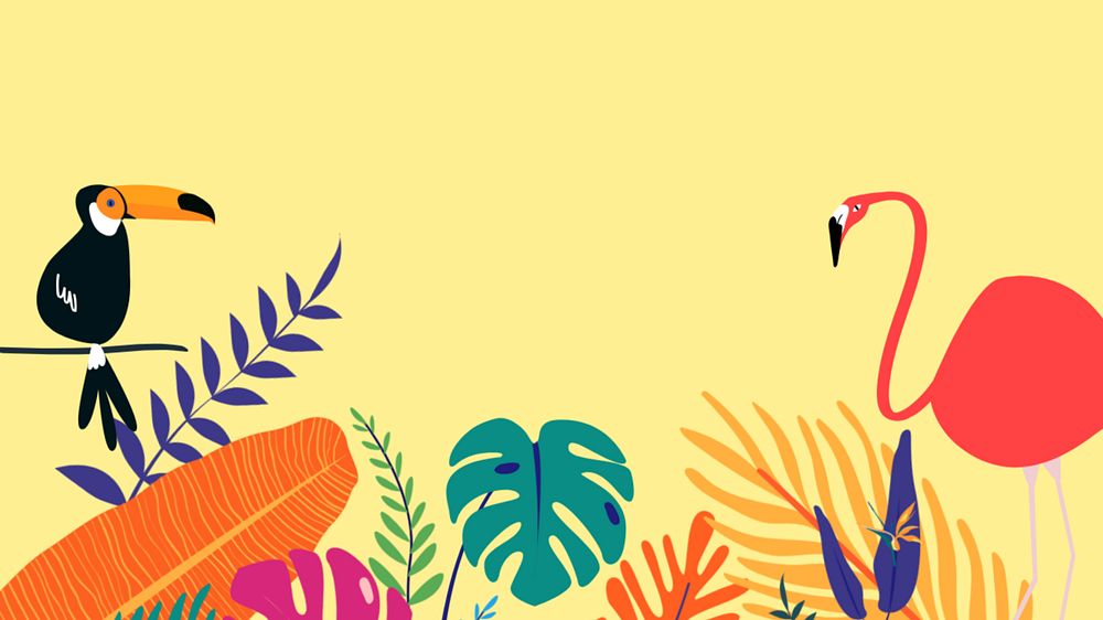 Colorful tropical birds desktop wallpaper, editable yellow design