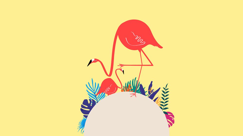 Colorful flamingo tropical desktop wallpaper, editable yellow design