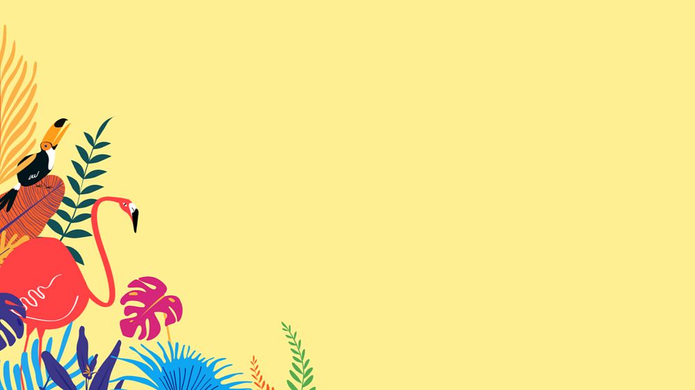 Colorful tropical jungle desktop wallpaper, editable yellow design