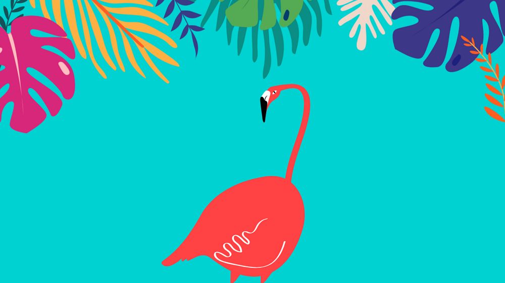 Colorful flamingo tropical desktop wallpaper, editable blue design