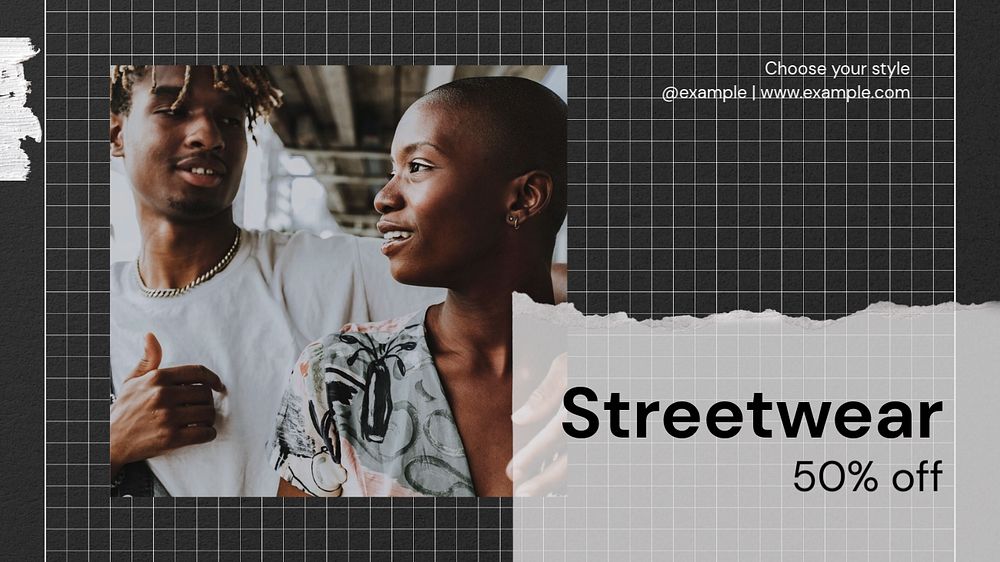 Streetwear sale blog banner template, editable text