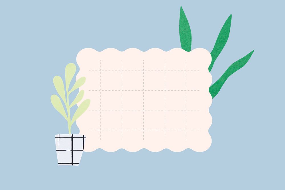 Blue background, grid paper and plant doodles