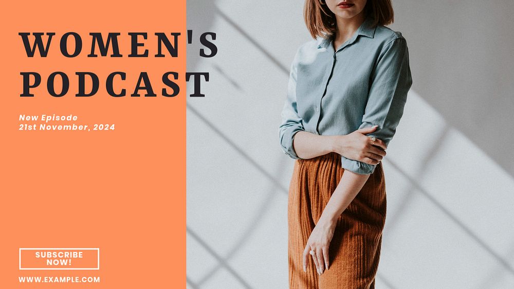 Women's podcast blog banner template, editable text