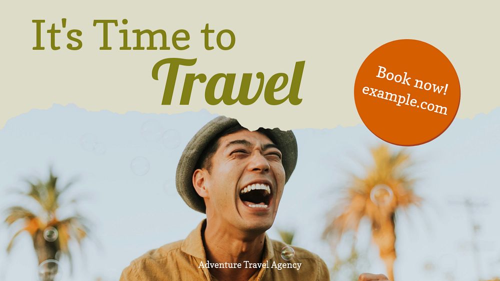 Travel agency blog banner template, editable text